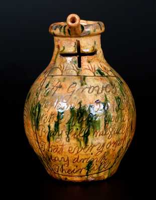 1838 Copper and Lead-Glazed Redware Puzzle Jug