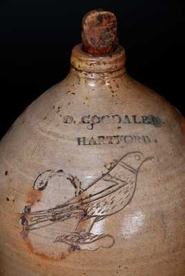 D. GOODALE. / HARTFORD, CT Stoneware Jug w/ Incised Bird Decoration