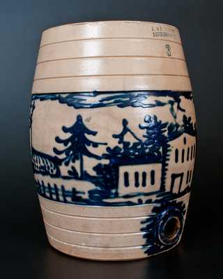 Exceptional J. & E. NORTON / BENNINGTON, VT Stoneware Water Cooler w/ House, Deer, and Bird-on-Stump Decoration