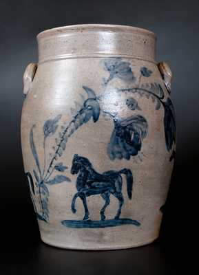 Extremely Rare and Important S. BELL (Samuel Bell, Winchester, VA) Seven-Gallon Stoneware Horses Jar, circa 1840