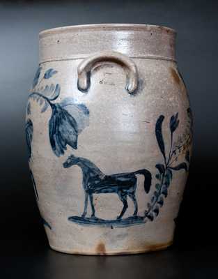Extremely Rare and Important S. BELL (Samuel Bell, Winchester, VA) Seven-Gallon Stoneware Horses Jar, circa 1840