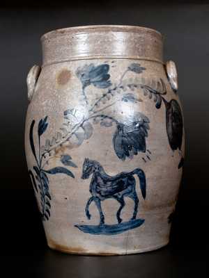 Extremely Rare and Important S. BELL (Samuel Bell, Winchester, VA) Seven-Gallon Stoneware Horses Jar, circa 1840