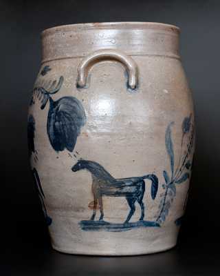 Extremely Rare and Important S. BELL (Samuel Bell, Winchester, VA) Seven-Gallon Stoneware Horses Jar, circa 1840