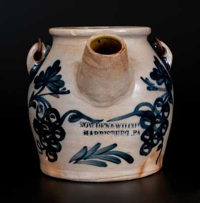 Very Rare COWDEN & WILCOX / HARRISBURG Stoneware Batter Pail w/ Open Grapes Decoration