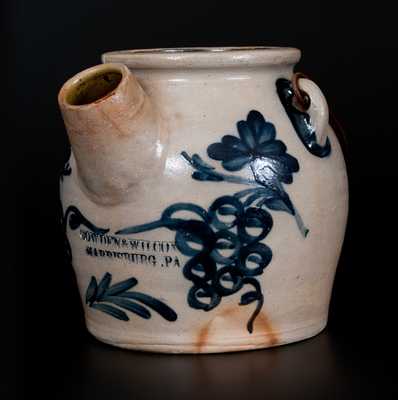 Very Rare COWDEN & WILCOX / HARRISBURG Stoneware Batter Pail w/ Open Grapes Decoration