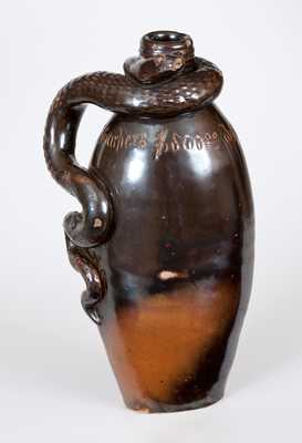 Extremely Rare Anna Pottery Stoneware Snake Flask Inscribed 