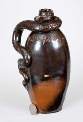 Extremely Rare Anna Pottery Stoneware Snake Flask Inscribed 