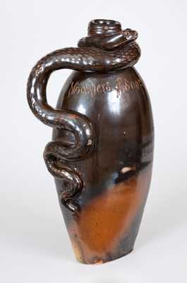 Extremely Rare Anna Pottery Stoneware Snake Flask Inscribed 