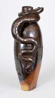 Extremely Rare Anna Pottery Stoneware Snake Flask Inscribed 