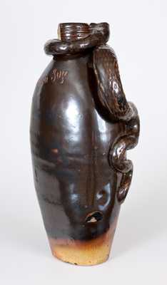 Extremely Rare Anna Pottery Stoneware Snake Flask Inscribed 