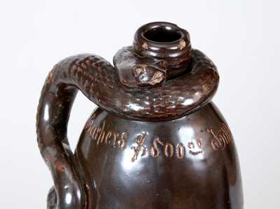 Extremely Rare Anna Pottery Stoneware Snake Flask Inscribed 