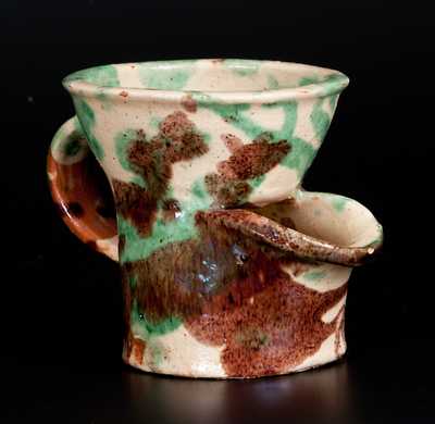 Exceptional Shenandoah Valley Multi-Glazed Redware Shaving Mug, attrib. J. Eberly & Co., Strasburg, VA