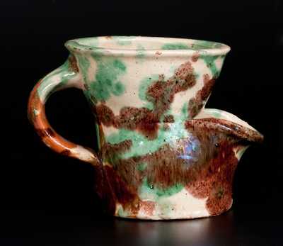 Exceptional Shenandoah Valley Multi-Glazed Redware Shaving Mug, attrib. J. Eberly & Co., Strasburg, VA