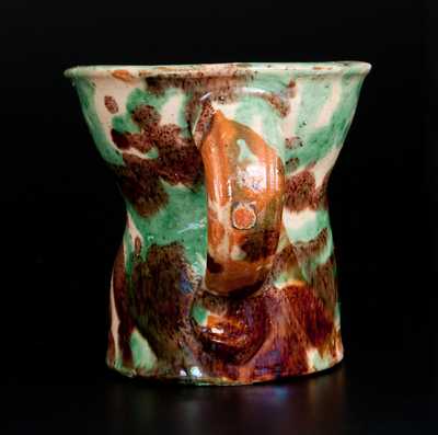 Exceptional Shenandoah Valley Multi-Glazed Redware Shaving Mug, attrib. J. Eberly & Co., Strasburg, VA