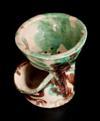 Exceptional Shenandoah Valley Multi-Glazed Redware Shaving Mug, attrib. J. Eberly & Co., Strasburg, VA
