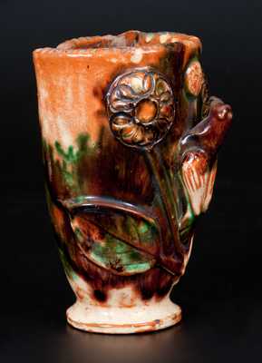 Shenandoah Valley Multi-Glazed Redware Wall Pocket, Strasburg, VA origin, c1890