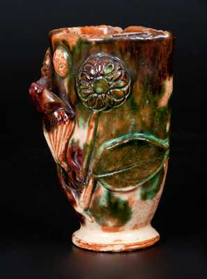 Shenandoah Valley Multi-Glazed Redware Wall Pocket, Strasburg, VA origin, c1890