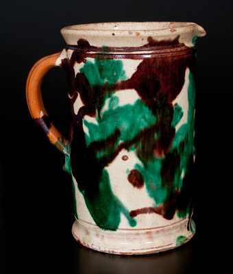 Exceptional Shenandoah Valley Multi-Glazed Redware Tankard Pitcher, attributed to J. Eberly & Co., Strasburg, VA