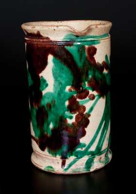 Exceptional Shenandoah Valley Multi-Glazed Redware Tankard Pitcher, attributed to J. Eberly & Co., Strasburg, VA