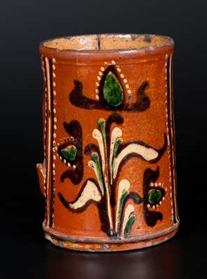 Exceedingly Rare Alamance County, NC Southern Redware Mug w/ Profuse Three-Color Slip Decoration