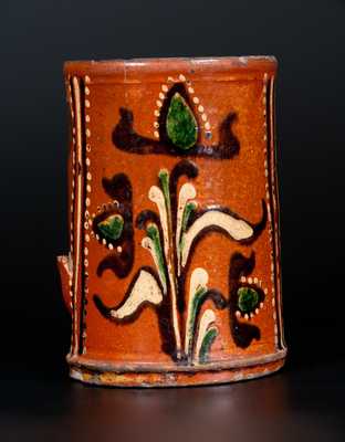 Exceedingly Rare Alamance County, NC Southern Redware Mug w/ Profuse Three-Color Slip Decoration