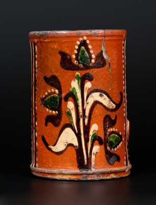 Exceedingly Rare Alamance County, NC Southern Redware Mug w/ Profuse Three-Color Slip Decoration