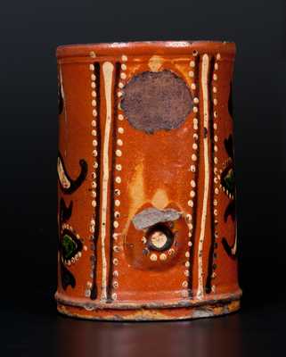 Exceedingly Rare Alamance County, NC Southern Redware Mug w/ Profuse Three-Color Slip Decoration