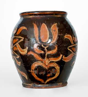 Exceedingly Rare and Important Solomon Grimm, Rockland Township, Berks County, PA Redware Jar, 1820
