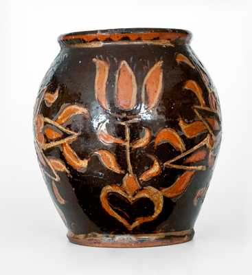 Exceedingly Rare and Important Solomon Grimm, Rockland Township, Berks County, PA Redware Jar, 1820