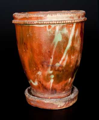 Rare Large-Sized Shenandoah Valley Multi-Glazed Redware Flowerpot, Strasburg, VA