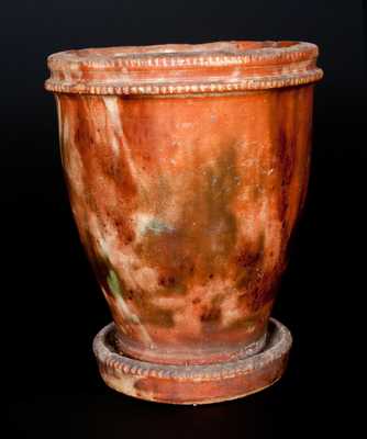 Rare Large-Sized Shenandoah Valley Multi-Glazed Redware Flowerpot, Strasburg, VA