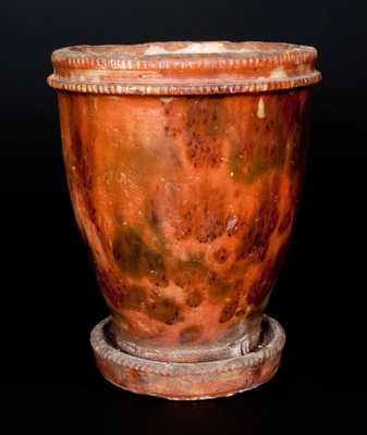 Rare Large-Sized Shenandoah Valley Multi-Glazed Redware Flowerpot, Strasburg, VA