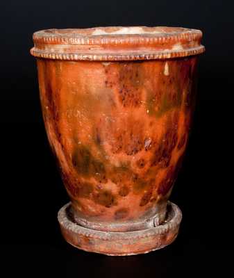 Rare Large-Sized Shenandoah Valley Multi-Glazed Redware Flowerpot, Strasburg, VA