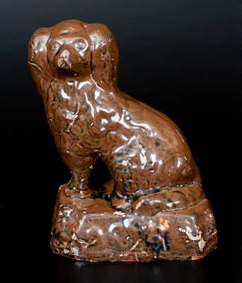Albany-Glazed Stoneware Spaniel Inscribed "Tom Reid" on Underside