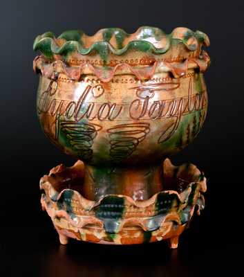 Large Chester County Redware Flowerpot Inscribed 
