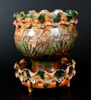 Large Chester County Redware Flowerpot Inscribed 