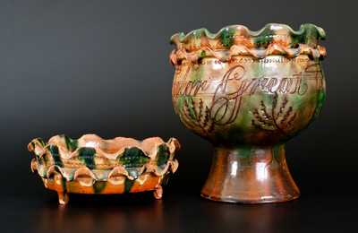 Large Chester County Redware Flowerpot Inscribed 