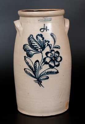 JOHN BURGER / ROCHESTER Stoneware Churn w/ Detailed Slip-Trailed Floral Decoration