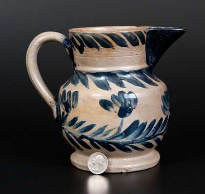 Exceptional One-Quart Baltimore Stoneware Pitcher w/ Exaggerated Spout and Profuse Cobalt Decoration