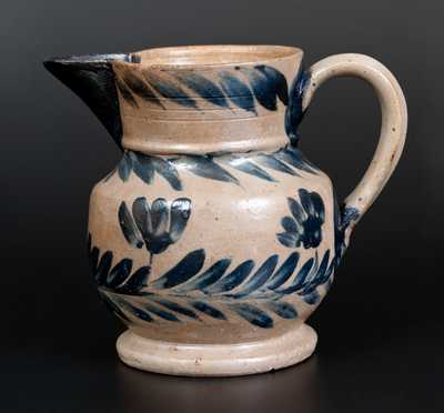 Exceptional One-Quart Baltimore Stoneware Pitcher w/ Exaggerated Spout and Profuse Cobalt Decoration