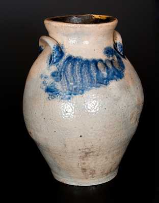 Unusual Ovoid Stoneware Jar with Cornucopia Decoration, New England, circa 1830