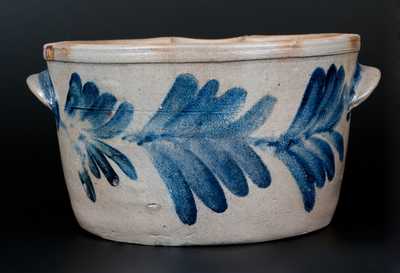 H. MYERS (Baltimore) Stoneware Milkpan w/ Cobalt Decoration