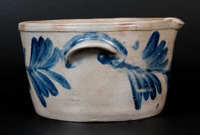 H. MYERS (Baltimore) Stoneware Milkpan w/ Cobalt Decoration