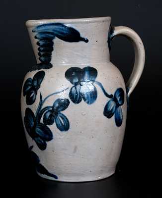 Stoneware Pitcher with Vibrant Cobalt Floral Decoration, Baltimore, circa 1840