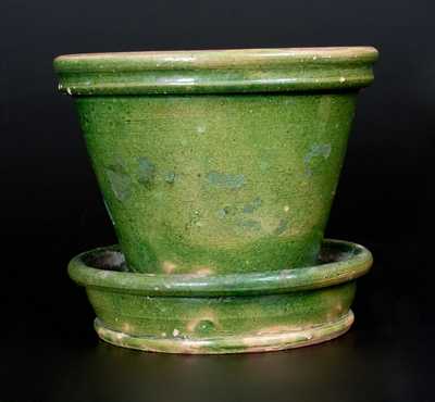 JOHN BELL / WAYNESBORO Green-Glazed Redware Flowerpot