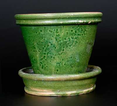 JOHN BELL / WAYNESBORO Green-Glazed Redware Flowerpot