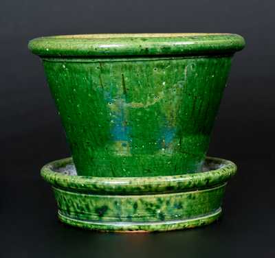 JOHN BELL / WAYNESBORO, PA Green-Glazed Redware Flowerpot