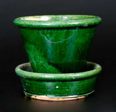 JOHN BELL / WAYNESBORO Green-Glazed Redware Flowerpot