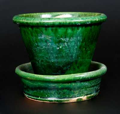 JOHN BELL / WAYNESBORO Green-Glazed Redware Flowerpot