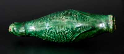 Exceptional Green-Glazed Redware Figural Fish Bottle, Salem, NC, 1804-29